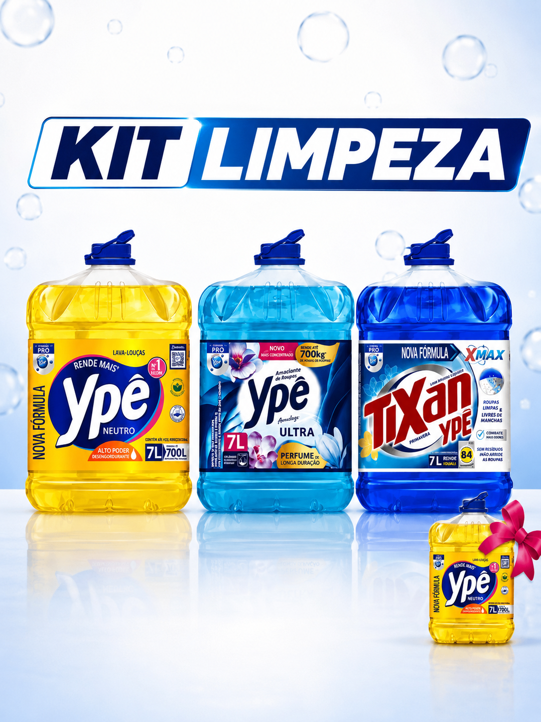 Kit Limpeza YpĂȘ com lava-louças, amaciante, lava-roupas Tixan e detergente grĂĄtis